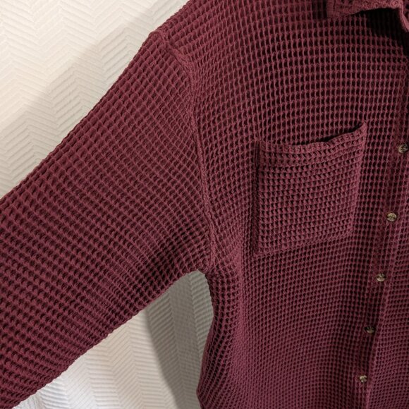 PAPER LABEL Oversized Waffle Button Down Shirt Burgundy Cotton Size Large - Picture 6 of 13